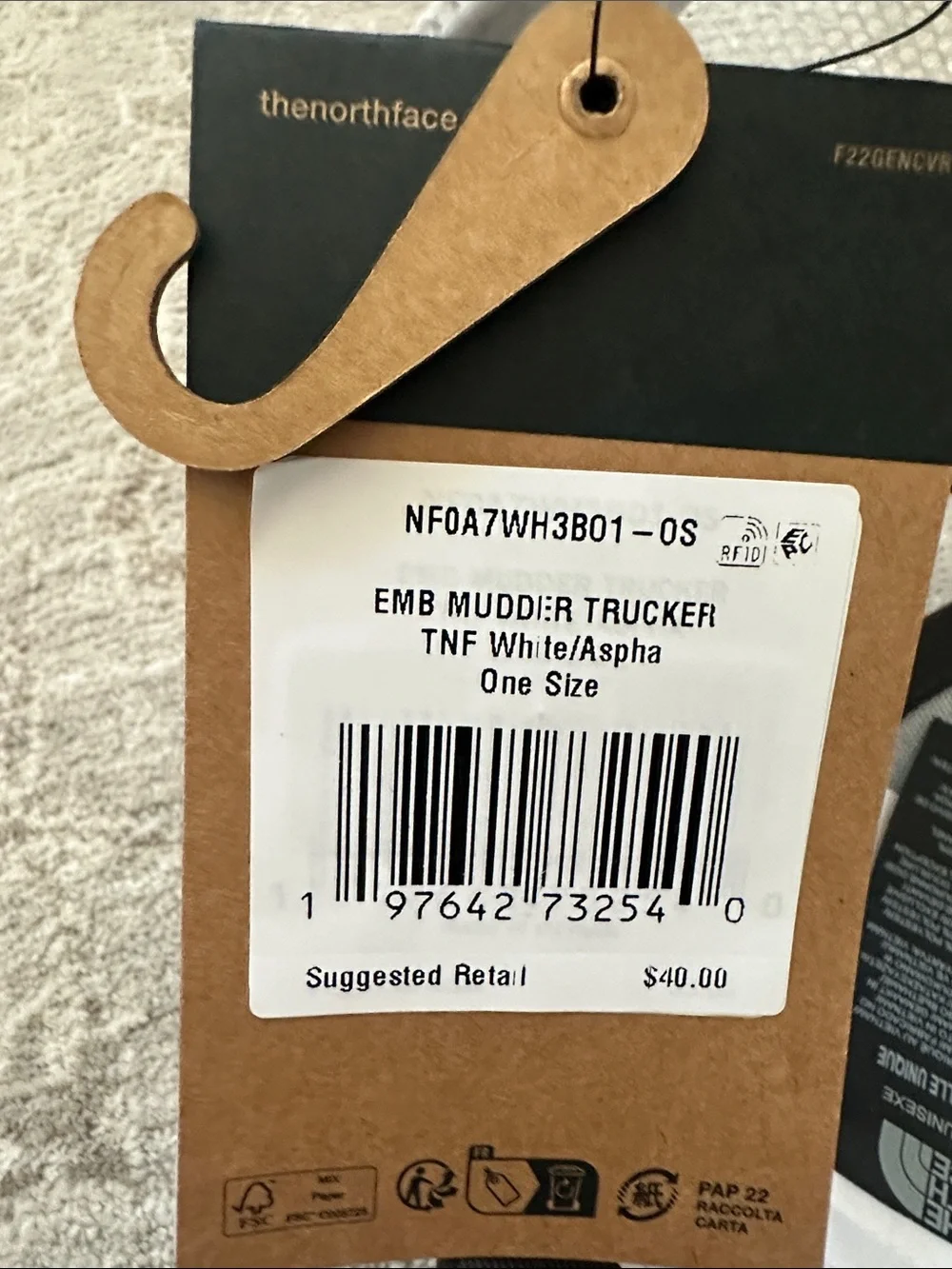 The North Face Mudder Trucker Hat White/Asphalt. Bear/Sun/Mountain. NWT’s